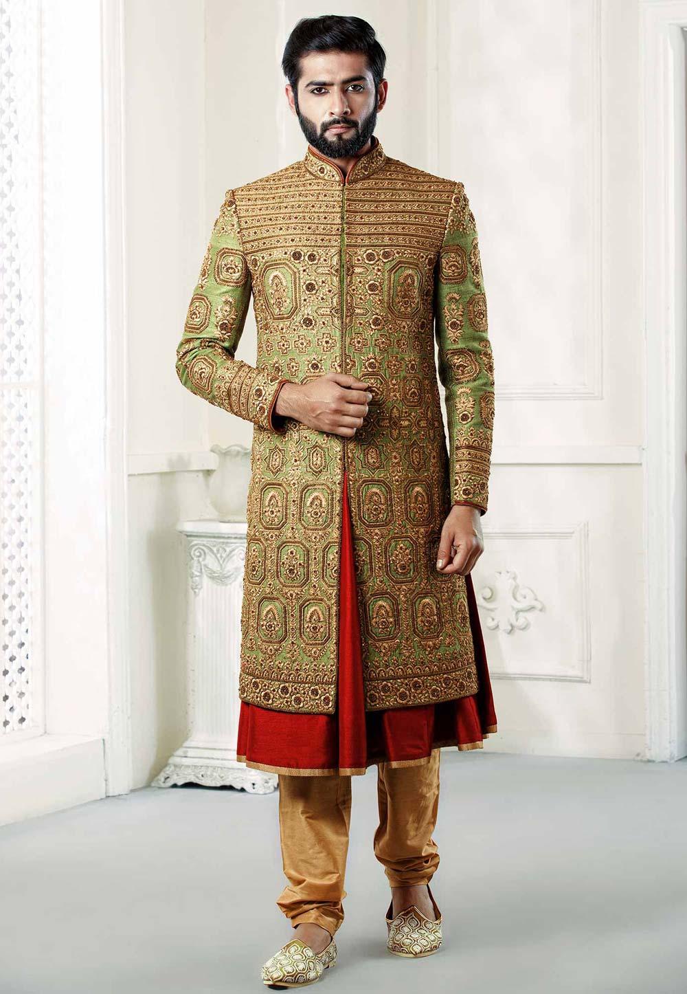 Green Colour Designer sherwani.