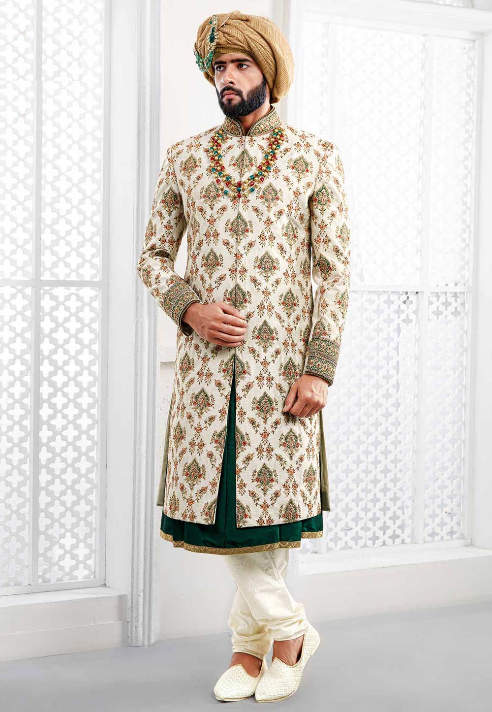 Off white Indian Wedding Sherwani.