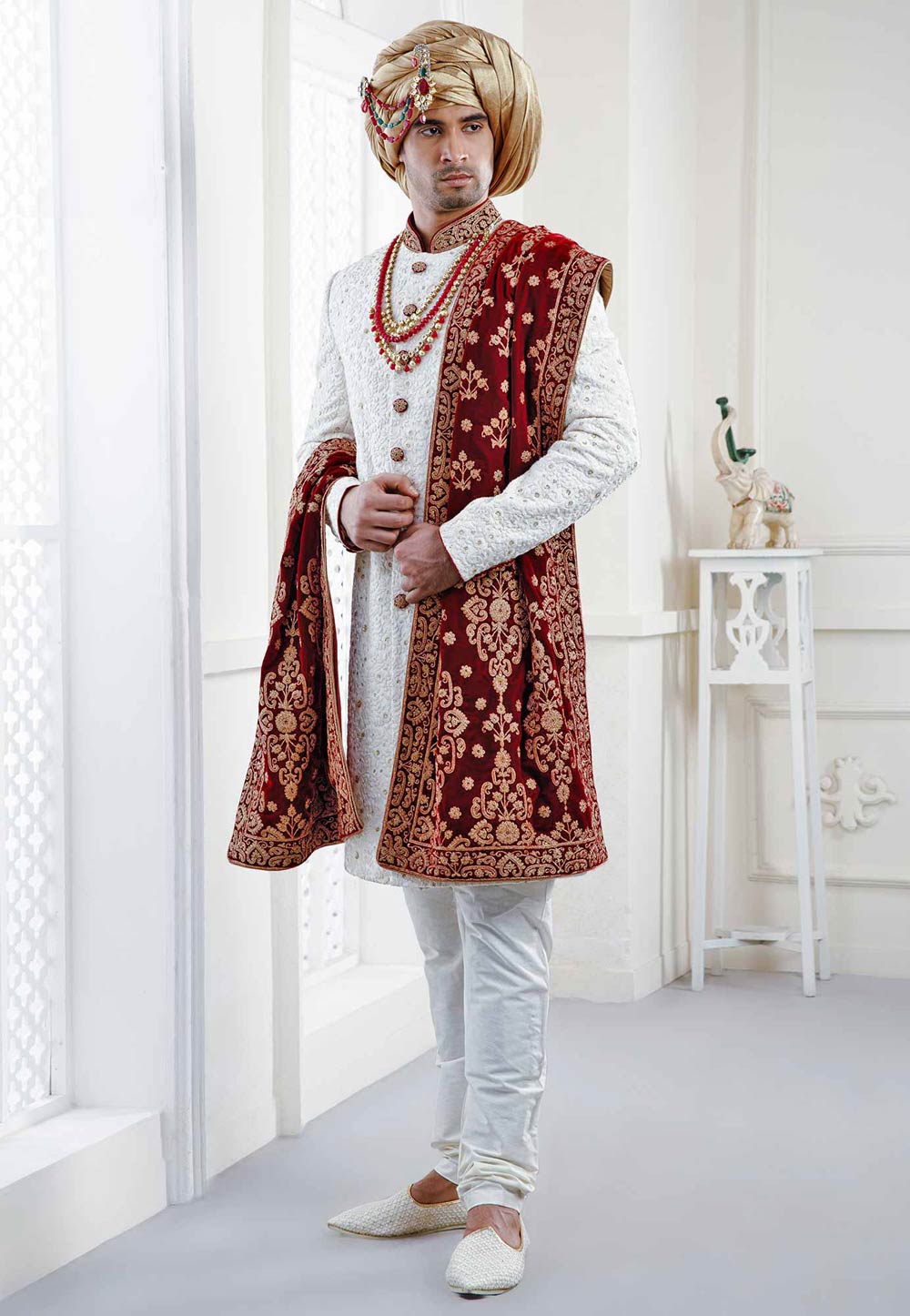 Embroidered Sherwani with heavy Dupatta