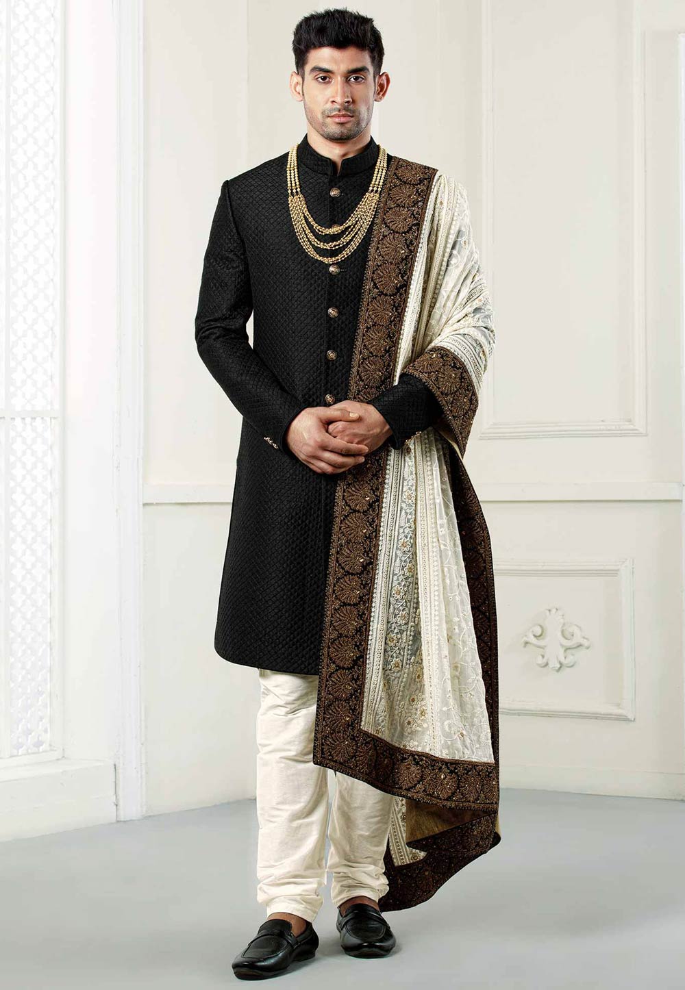 Black Quilted indowestern sherwani