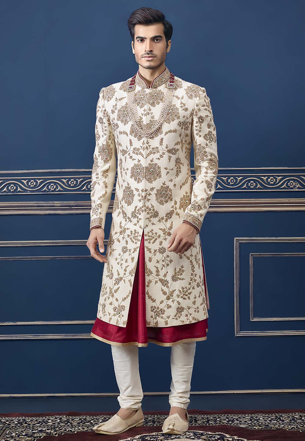 Rajputi Stylish Cream Colour Wedding Sherwani.