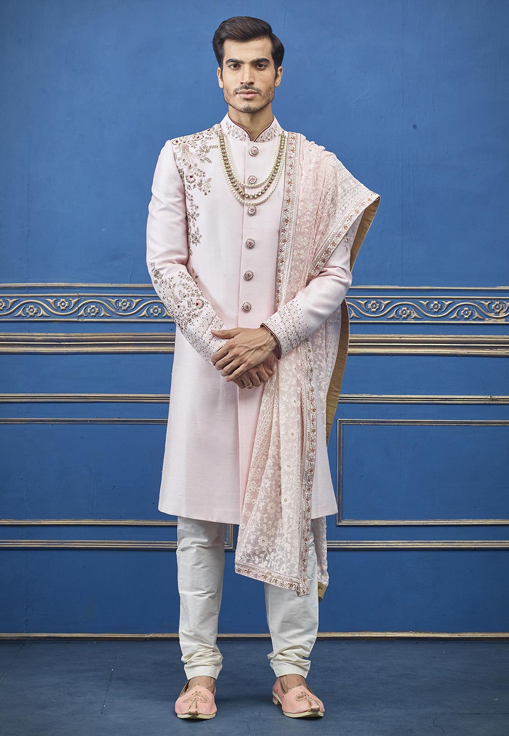 Baby Pink Colour Indian Groom Sherwani.