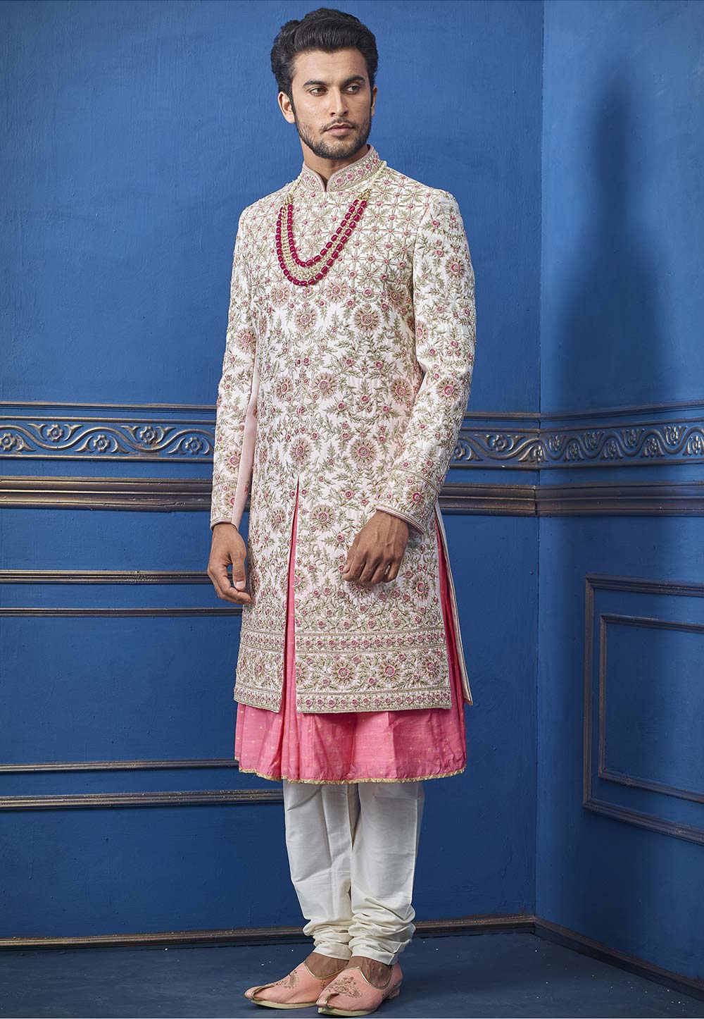 Off White Colour Indian Men's Sherwani.