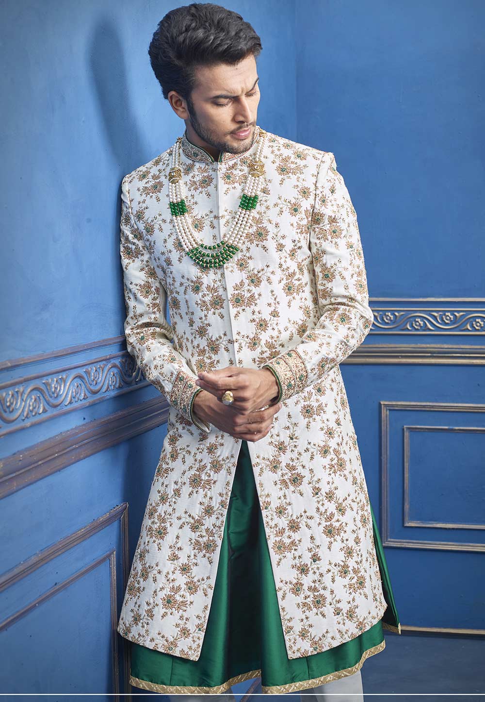 Off White Colour Men's Designer Sherwani.