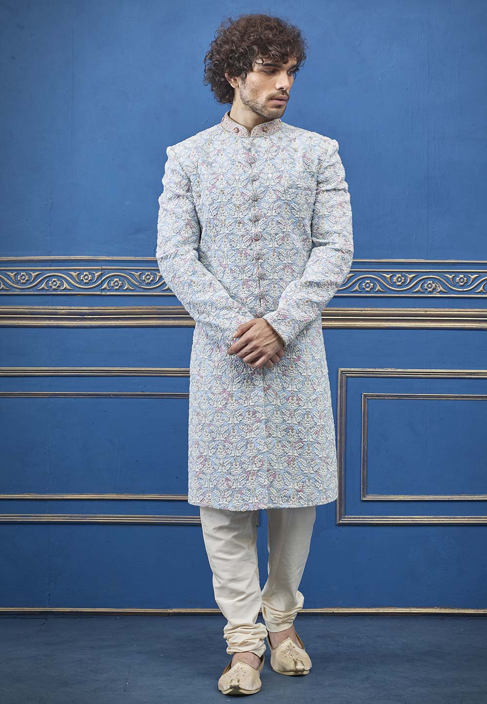 Sky Blue Colour Indian Sherwani.