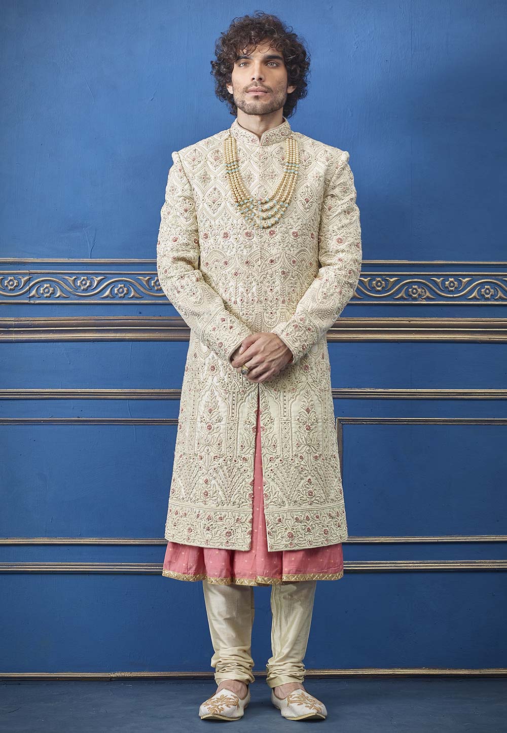 Cream Colour Indian Men's Sherwani.
