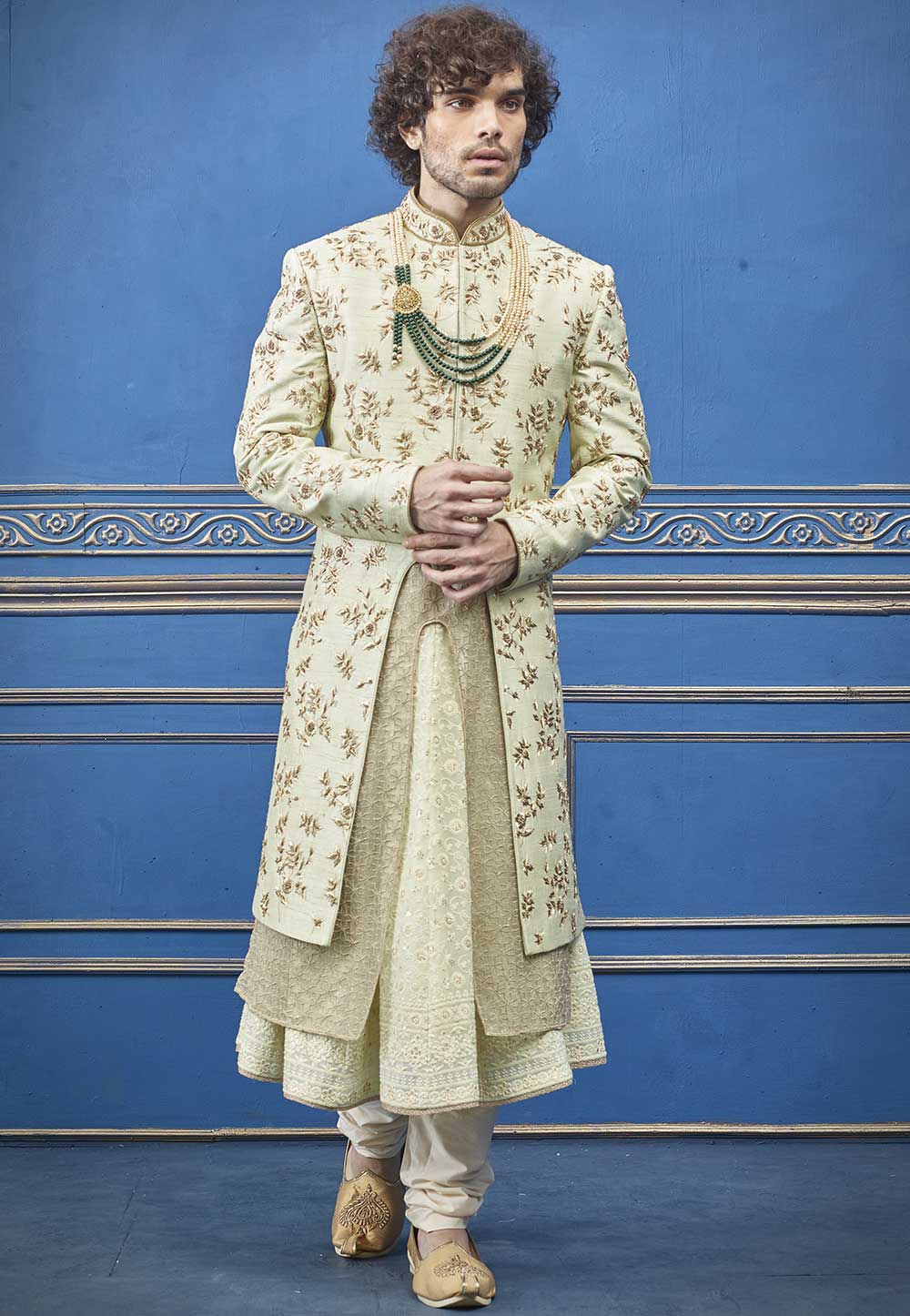 Wedding Sherwani For Groom Cream Colour.