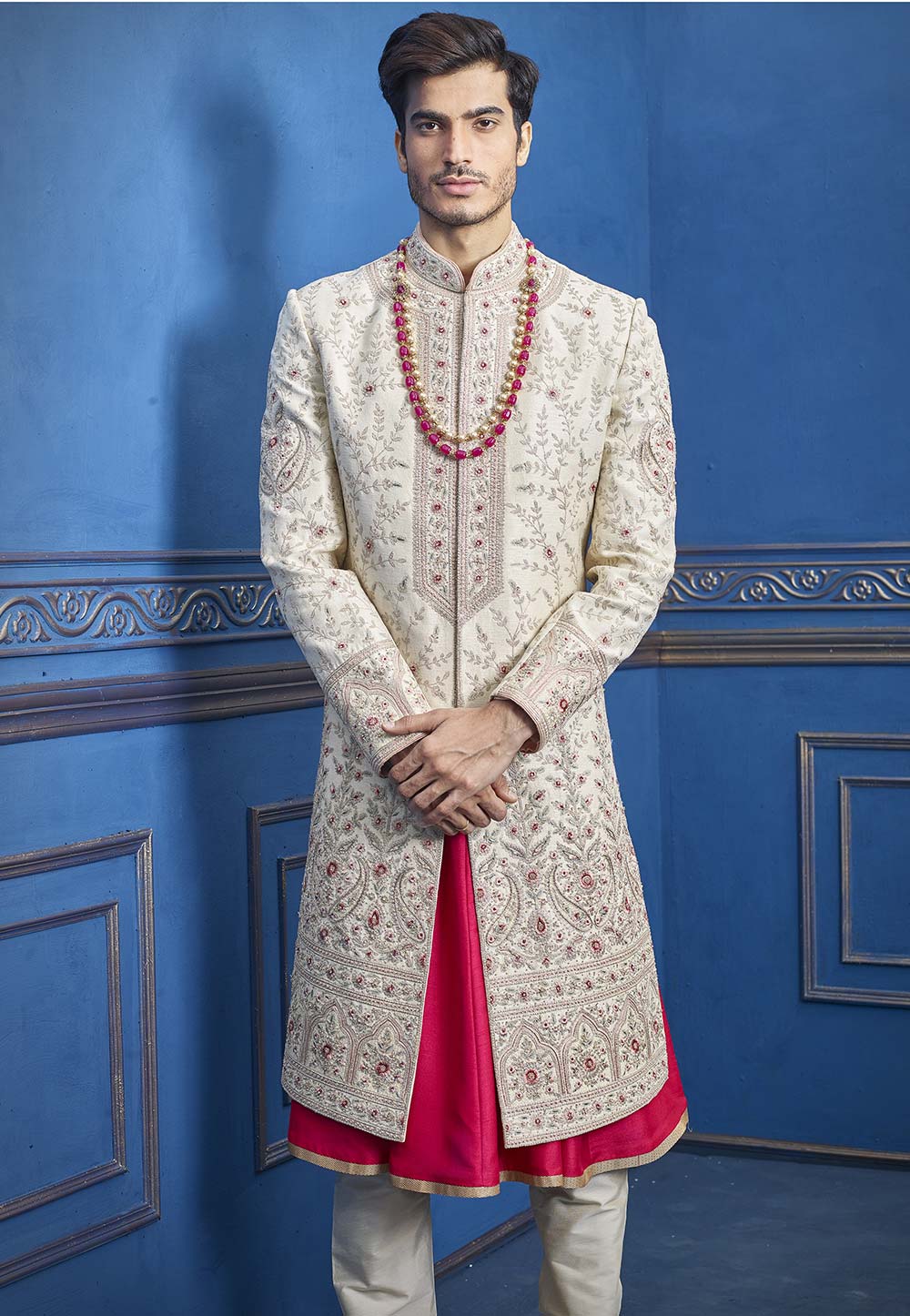 Indian Designer Sherwani Off White Colour.