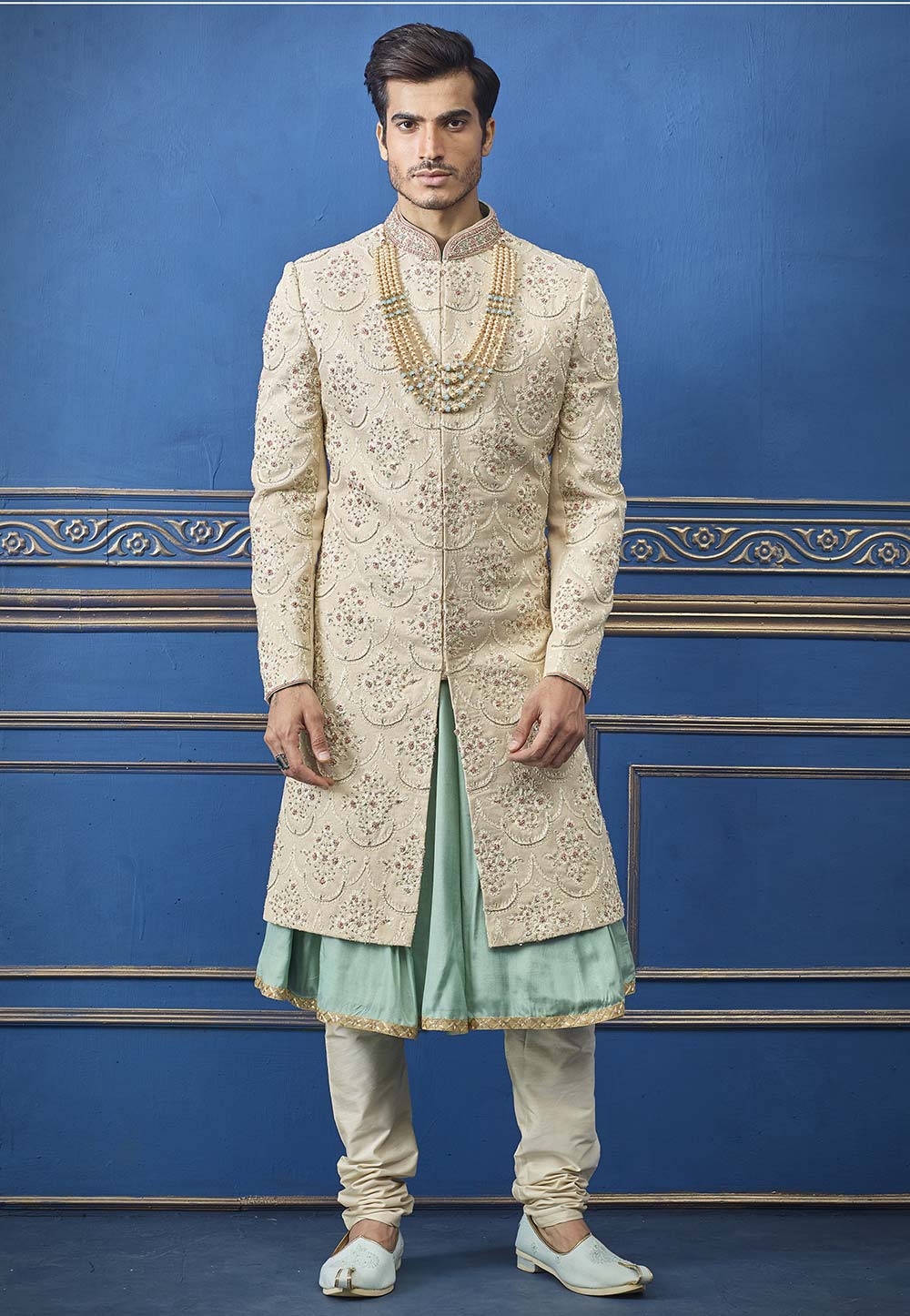 Cream Colour Men's Wedding Sherwani.