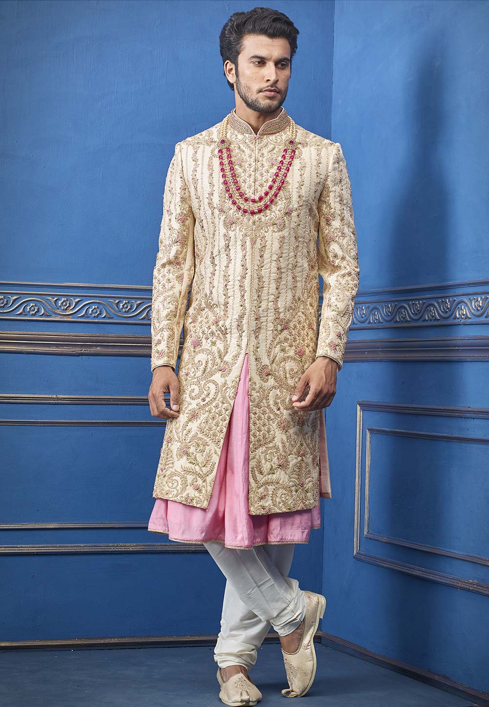 Golden Colour Indian Wedding Sherwani.