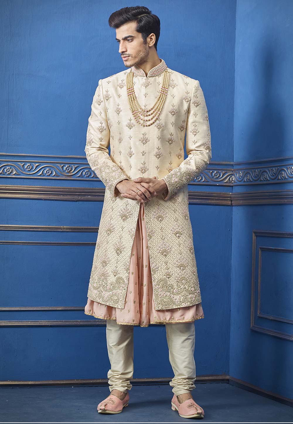 Simple and Elegant Cream Colour Men's Sherwani.