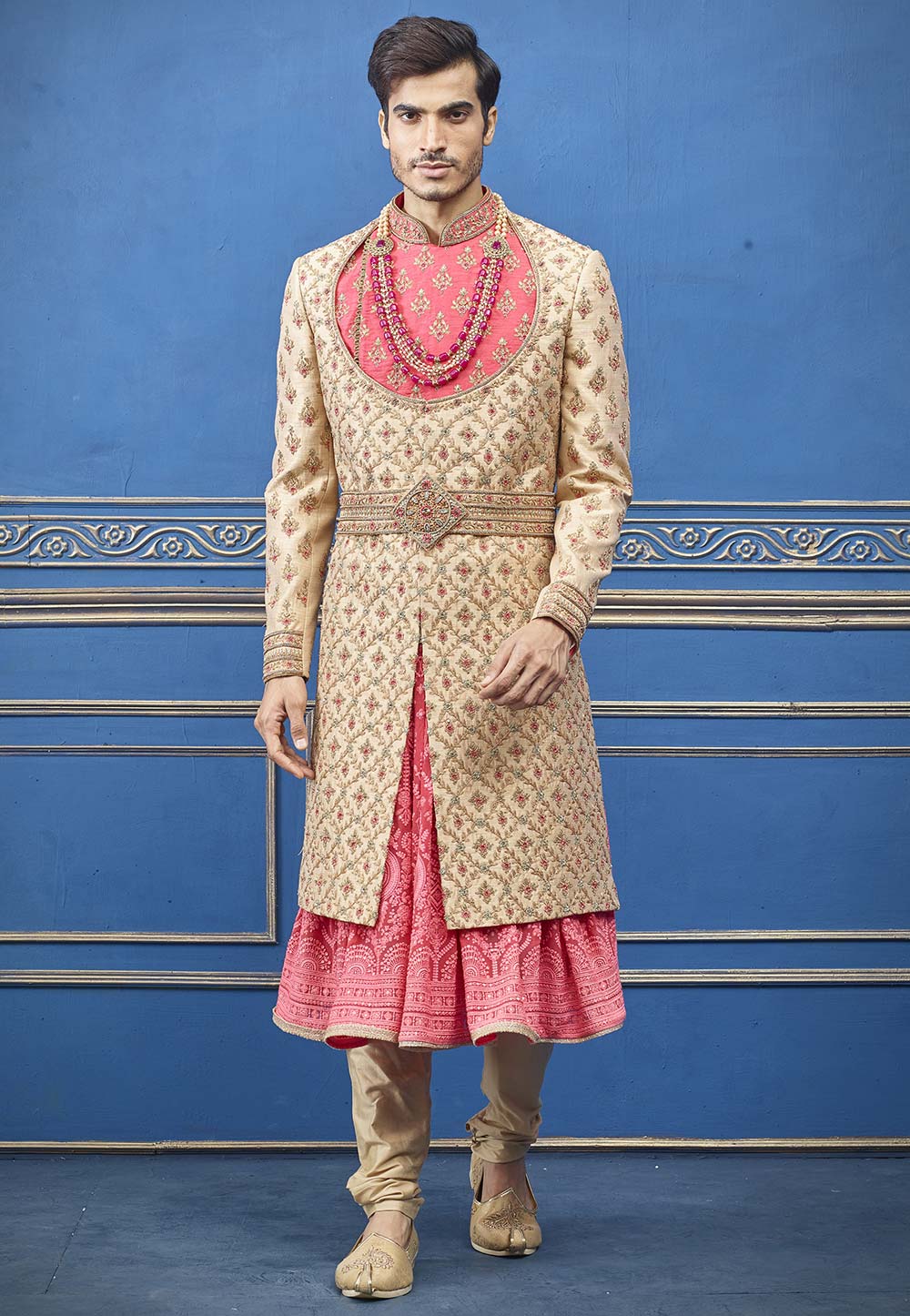 Golden Colour Silk Designer Men's Sherwani.