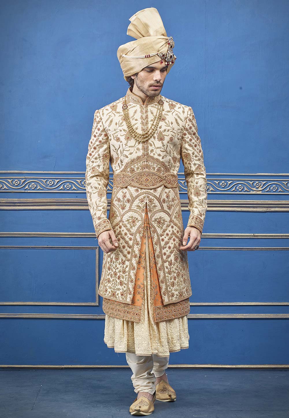 Exclusive Designer Sherwani Cream Colour.