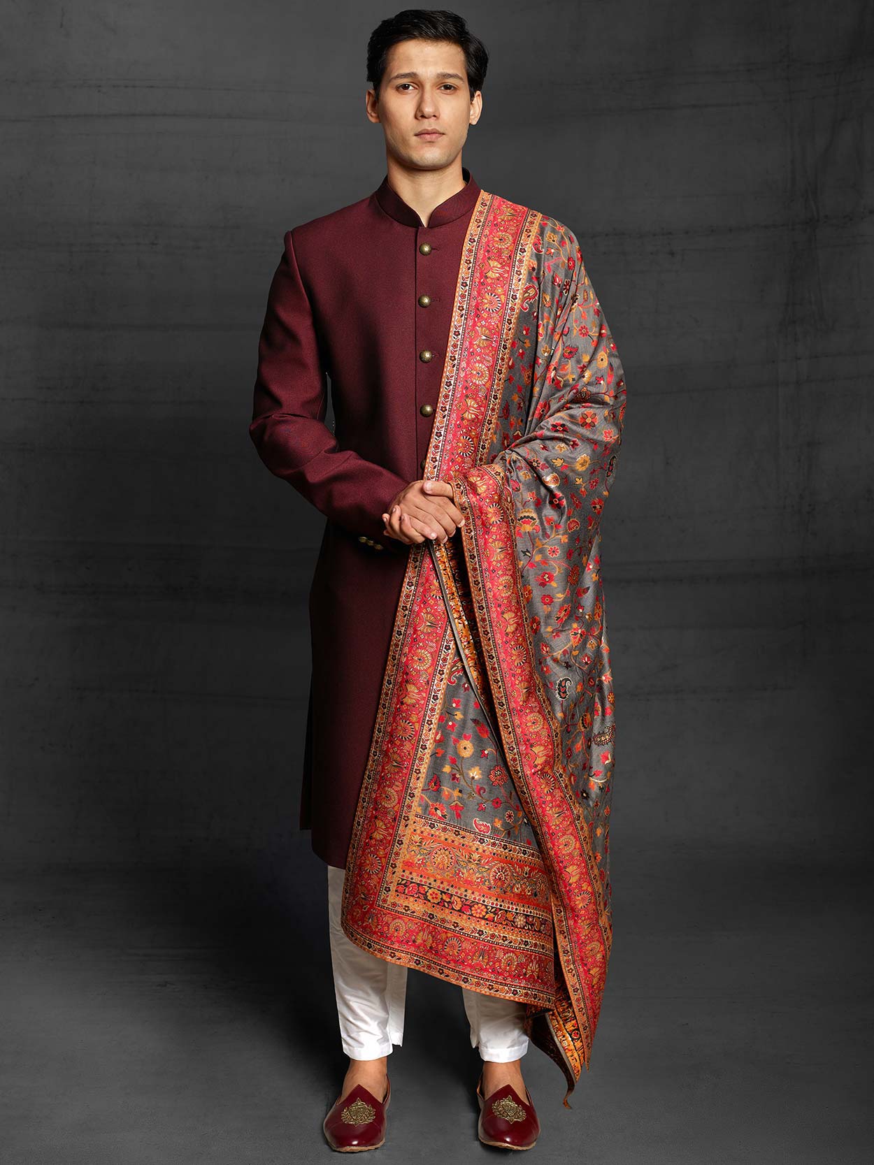 Maroon Colour Imported Fabric Wedding Sherwani.