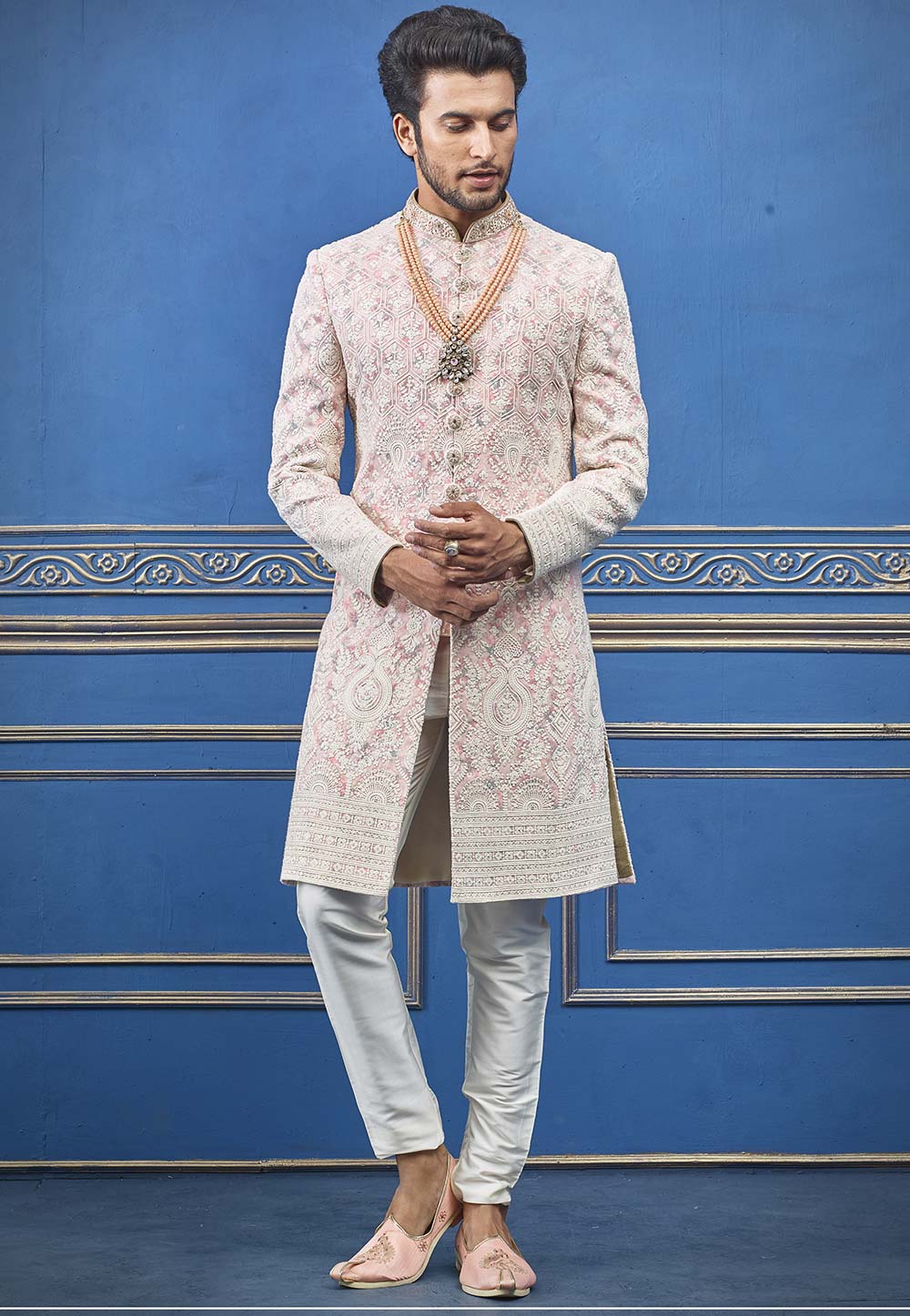 Party Wear Indowestern Peach Colour.