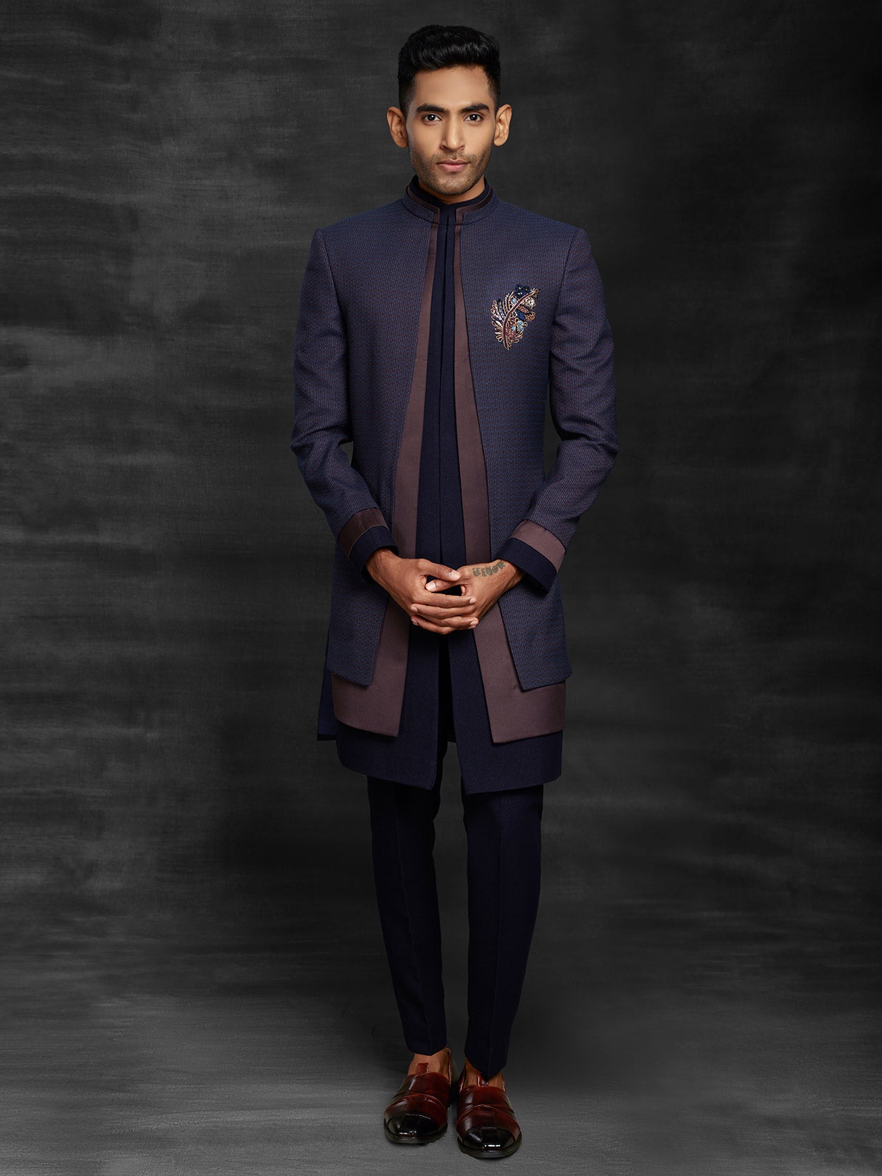 Blue Colour Imported Fabric Men's Indowestern.