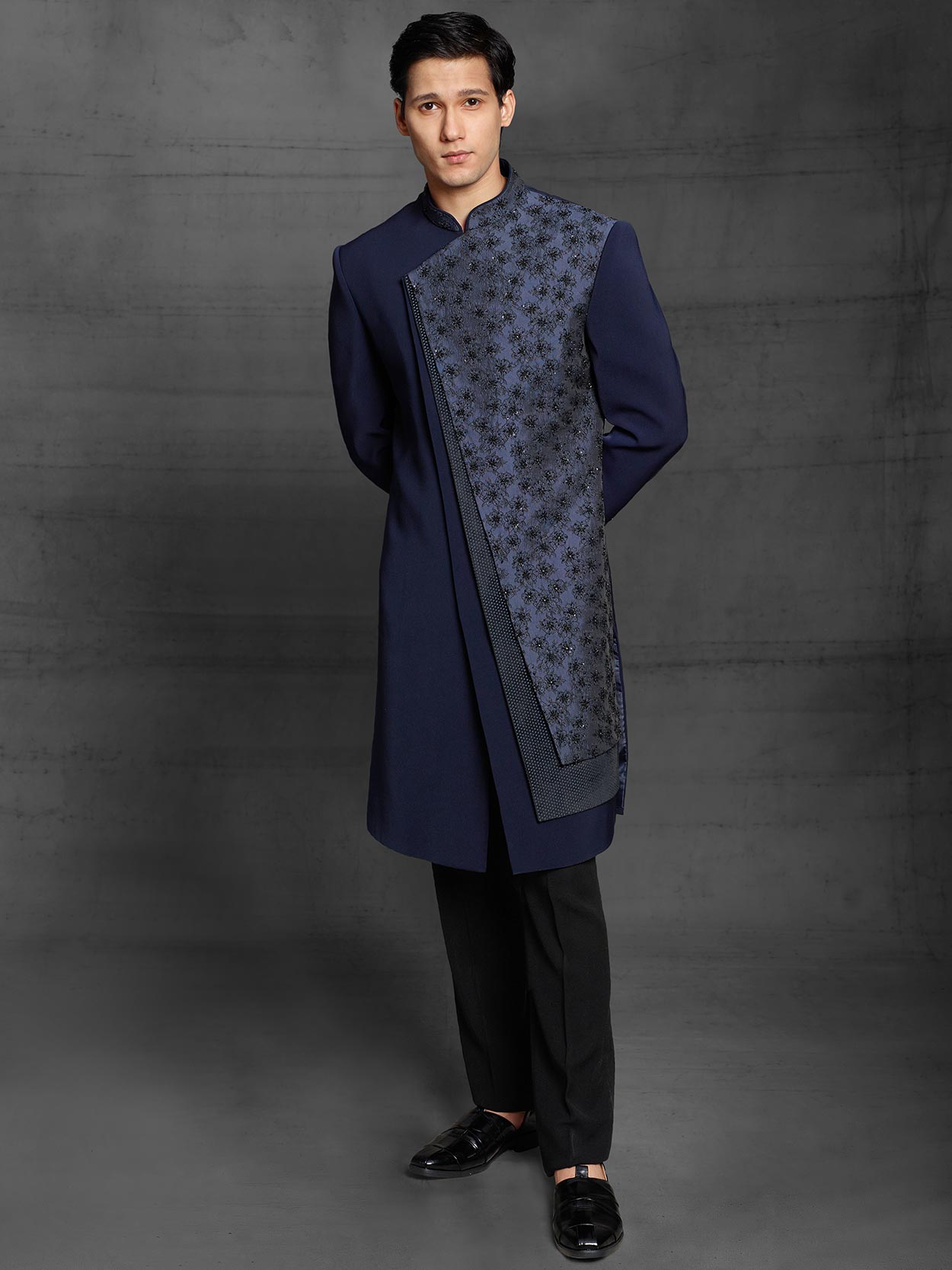Imported Fabric Designer Indowestern Blue Colour.