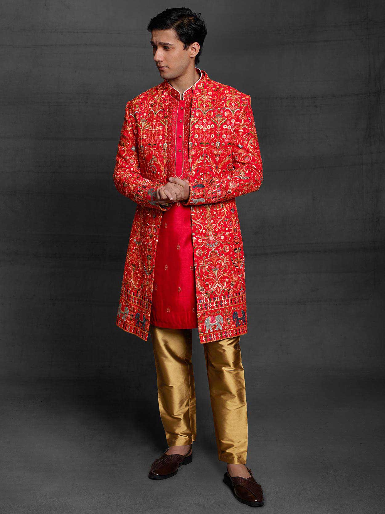 Red Colour Imported Fabric Men's Indowestern Dress.
