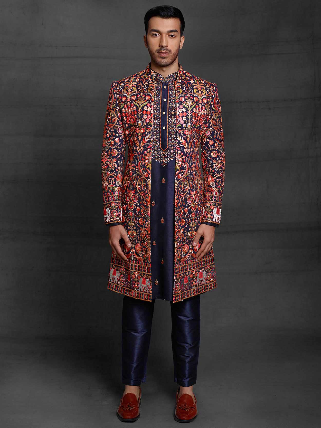 Navy Blue Colour Imported Fabric Men's Indowestern.