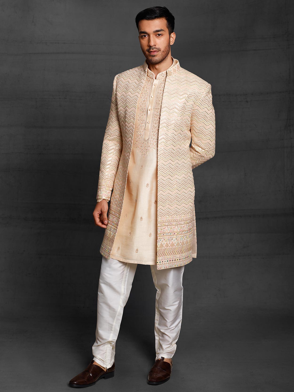 Golden Colour Imported Fabric Mens Indowestern.