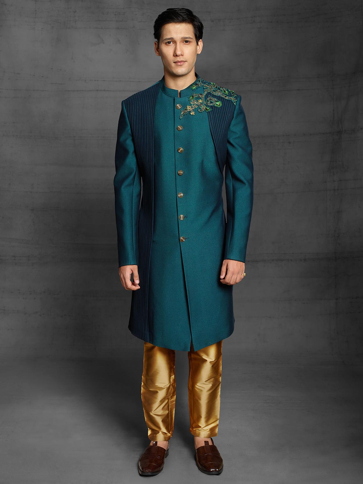 Designer Indowestern Rama Green Colour Imported Fabric.