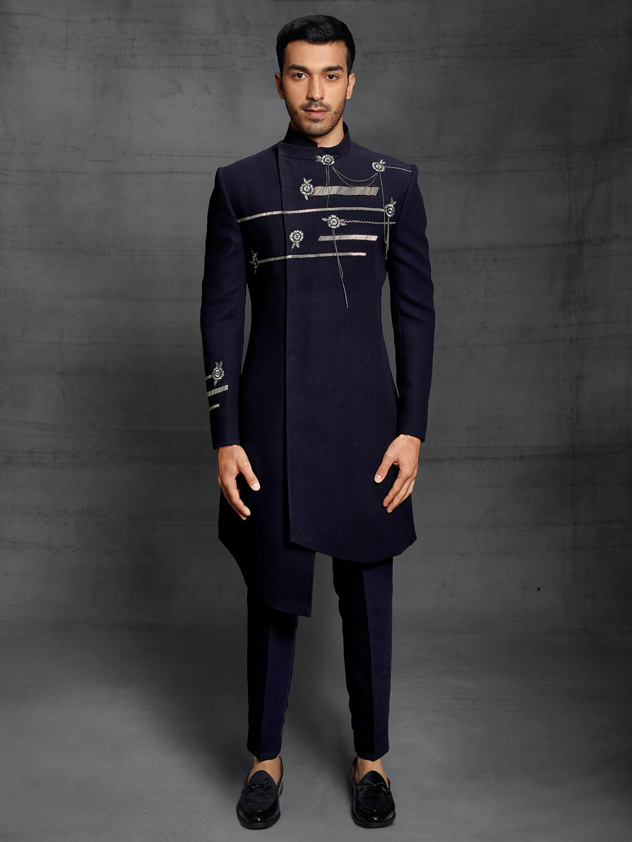 Dark Blue Colour Mens Indowestern Imported Fabric.