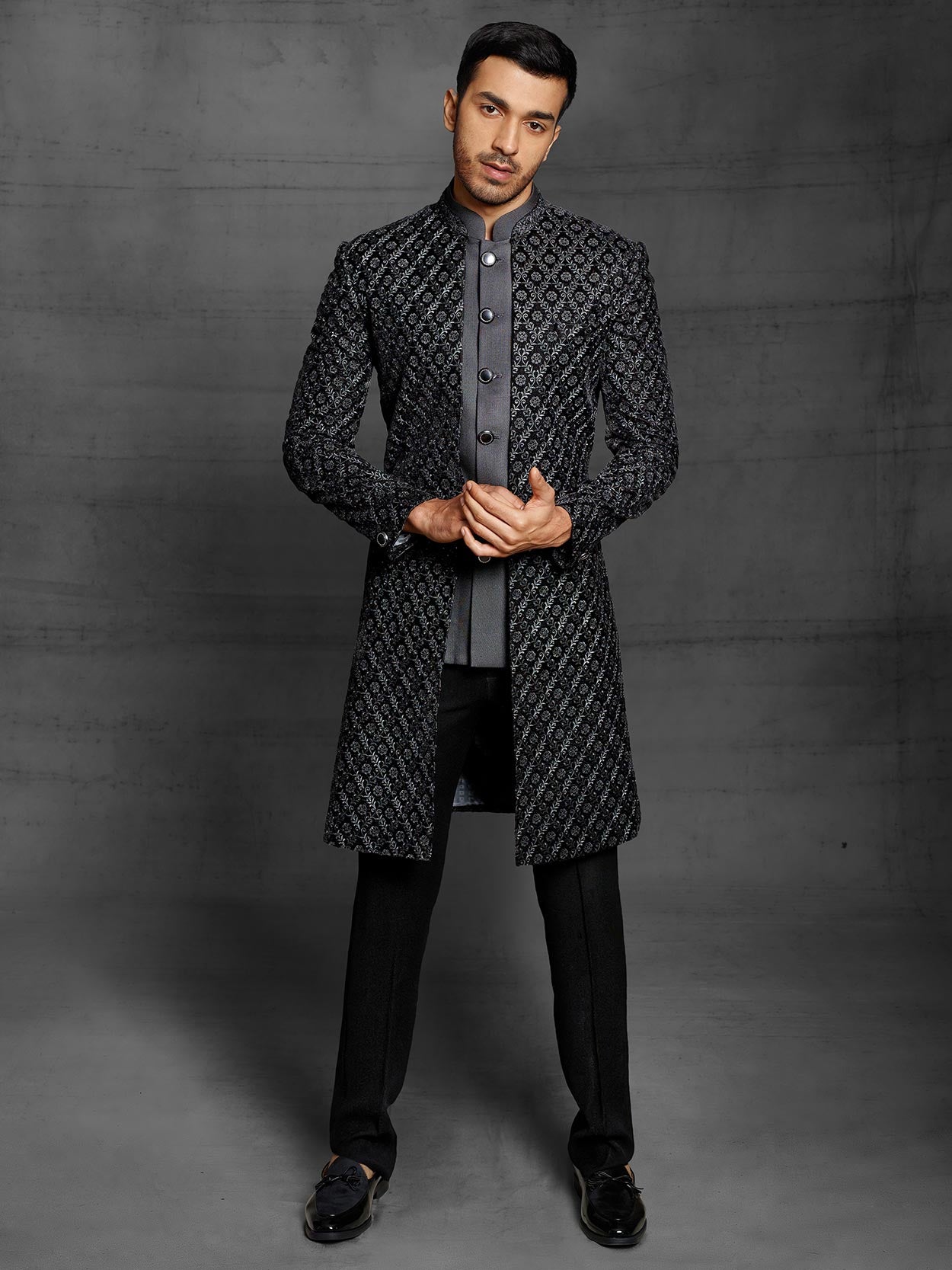 Black Colour Imported Fabric Mens Indowestern.