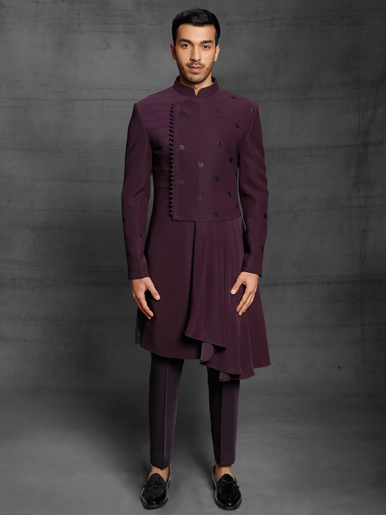 Stylish Mens Indowestern Wine,Purple Colour in Imported Fabric.
