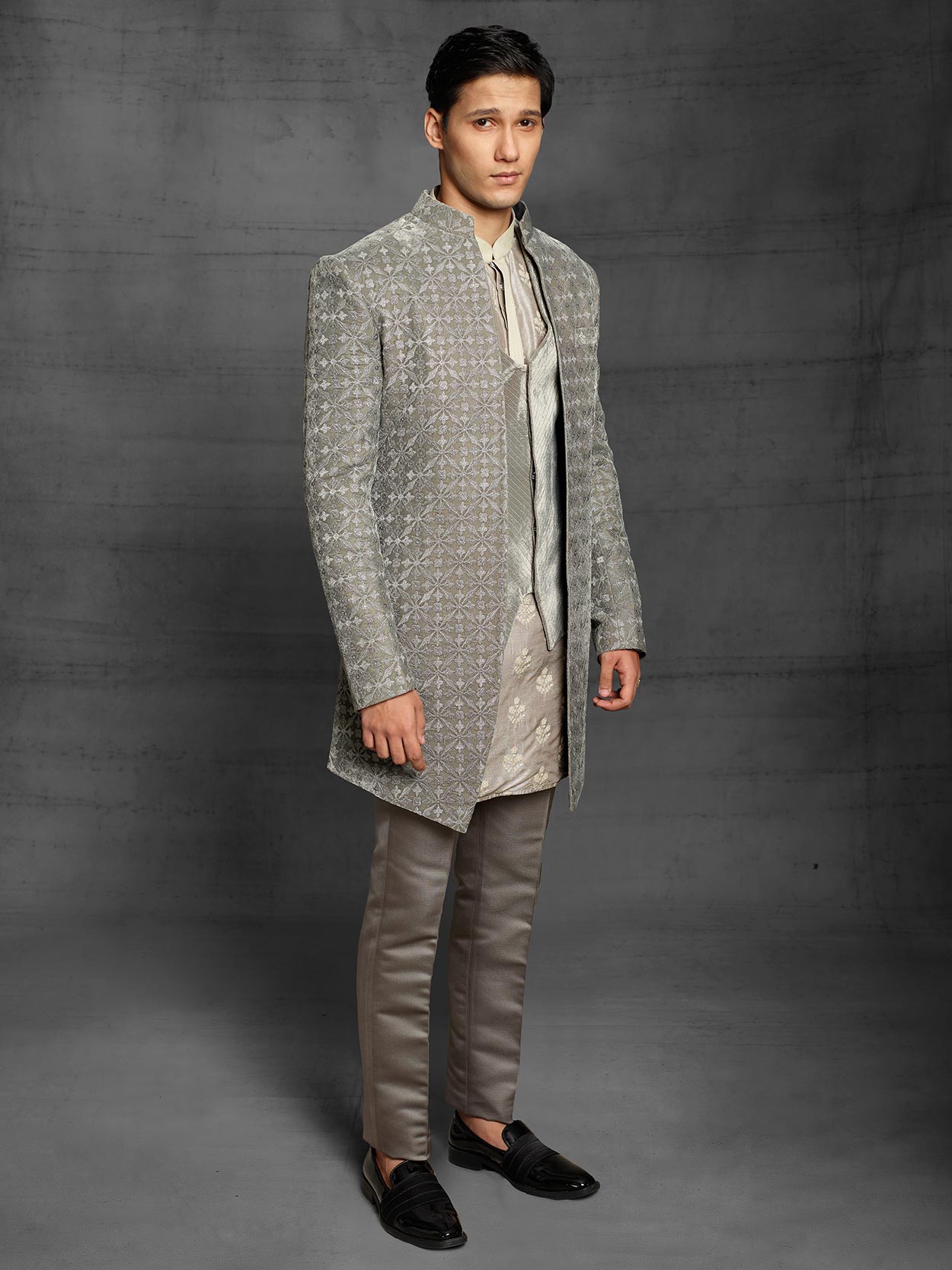 Imported Fabric Mens Indowestern Silver Colour.
