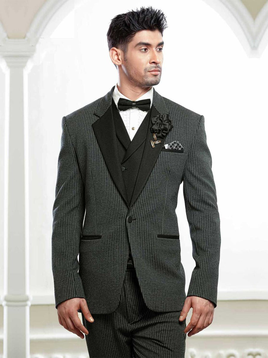 Black,Grey Colour Tuxedo Suit.