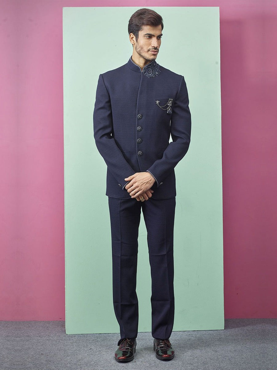 Stylish Designer Mandarin Suit Blue Colour