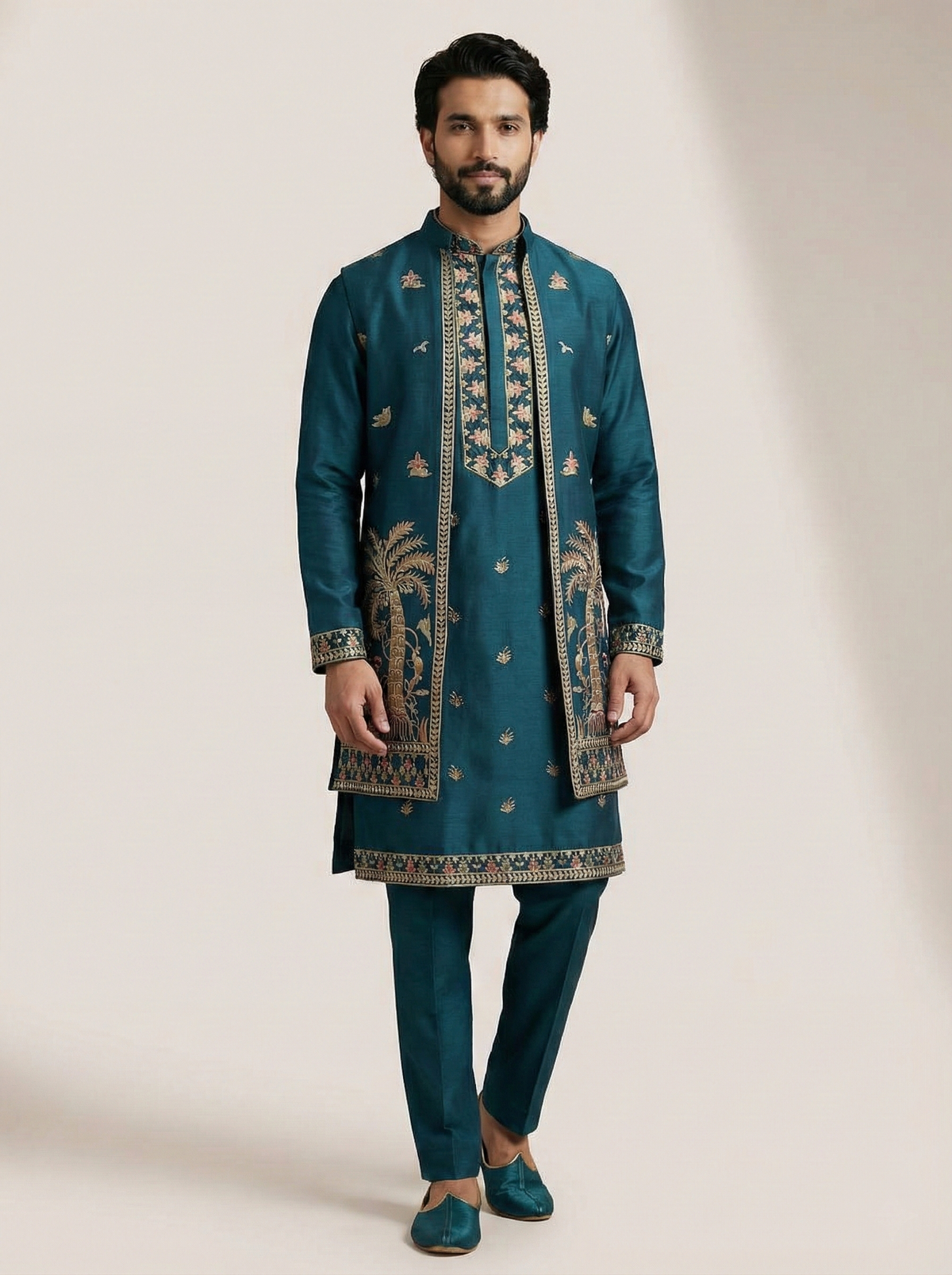 Blue Palm Motif Festive Wear for Men
