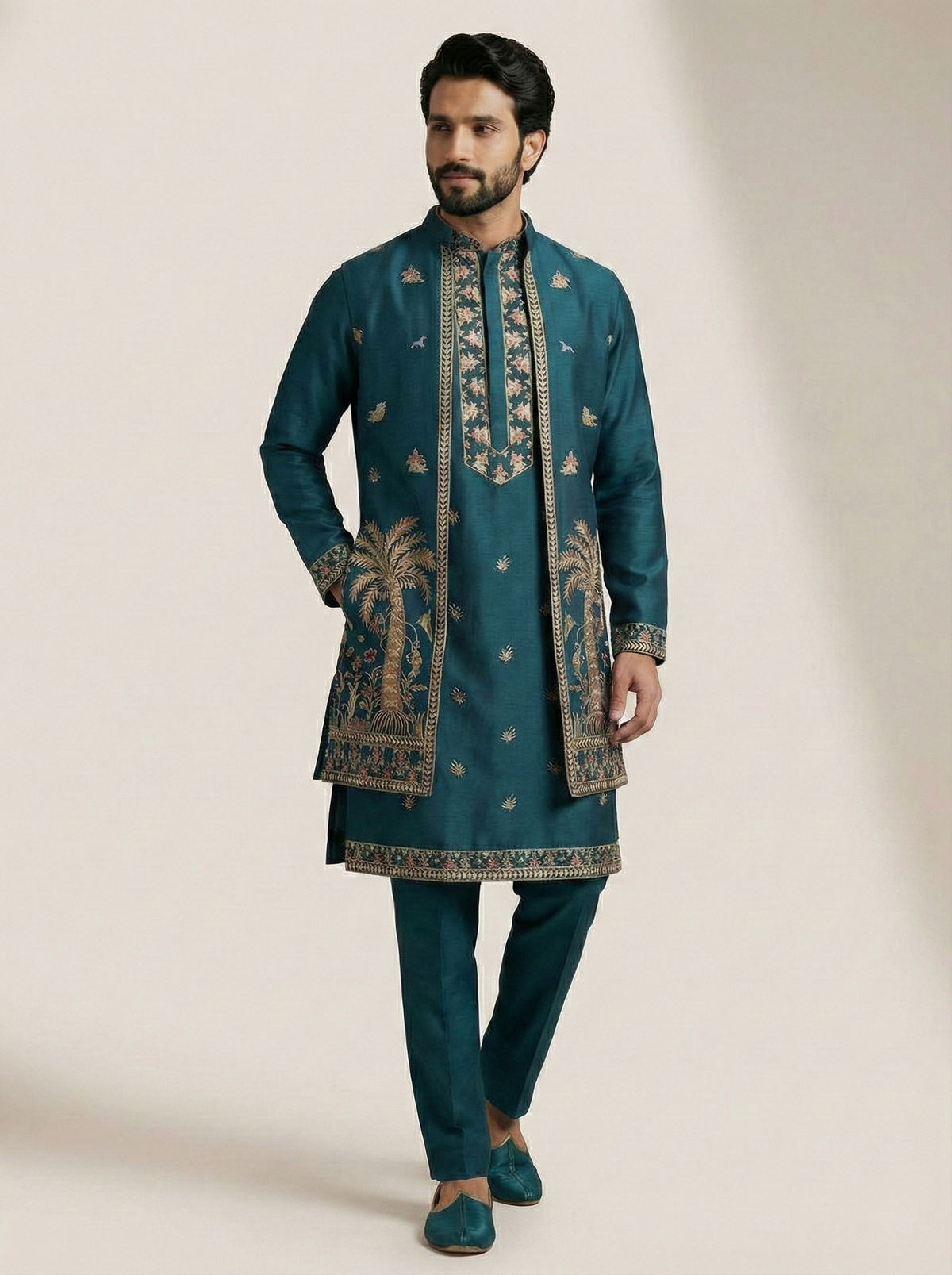 Blue Palm Motif Festive Wear for Men