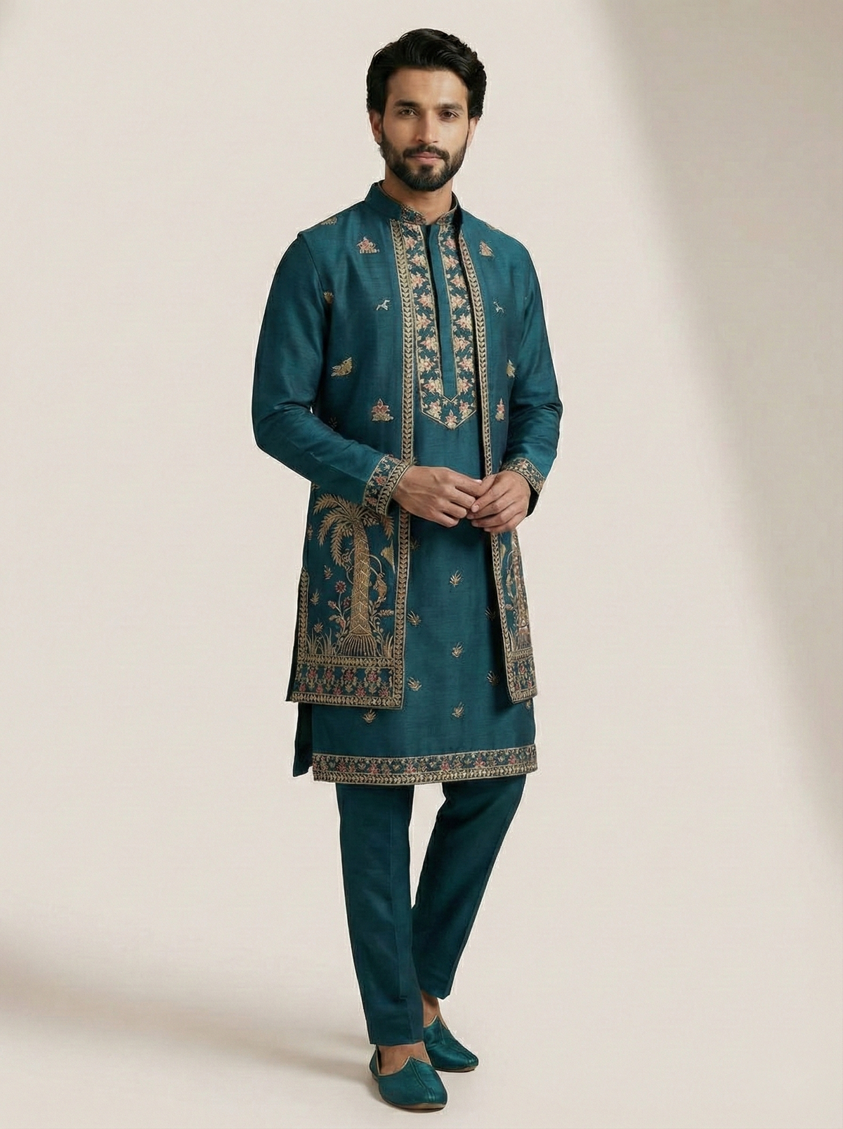 Blue Palm Motif Festive Wear for Men