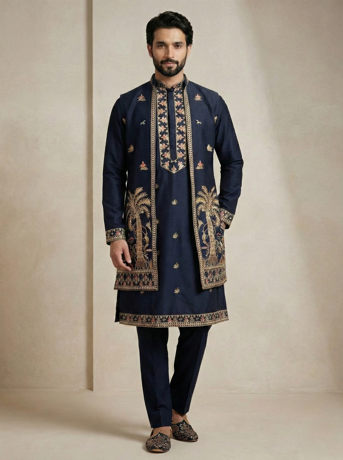 Blue Heritage Motif Men's Festive Wear