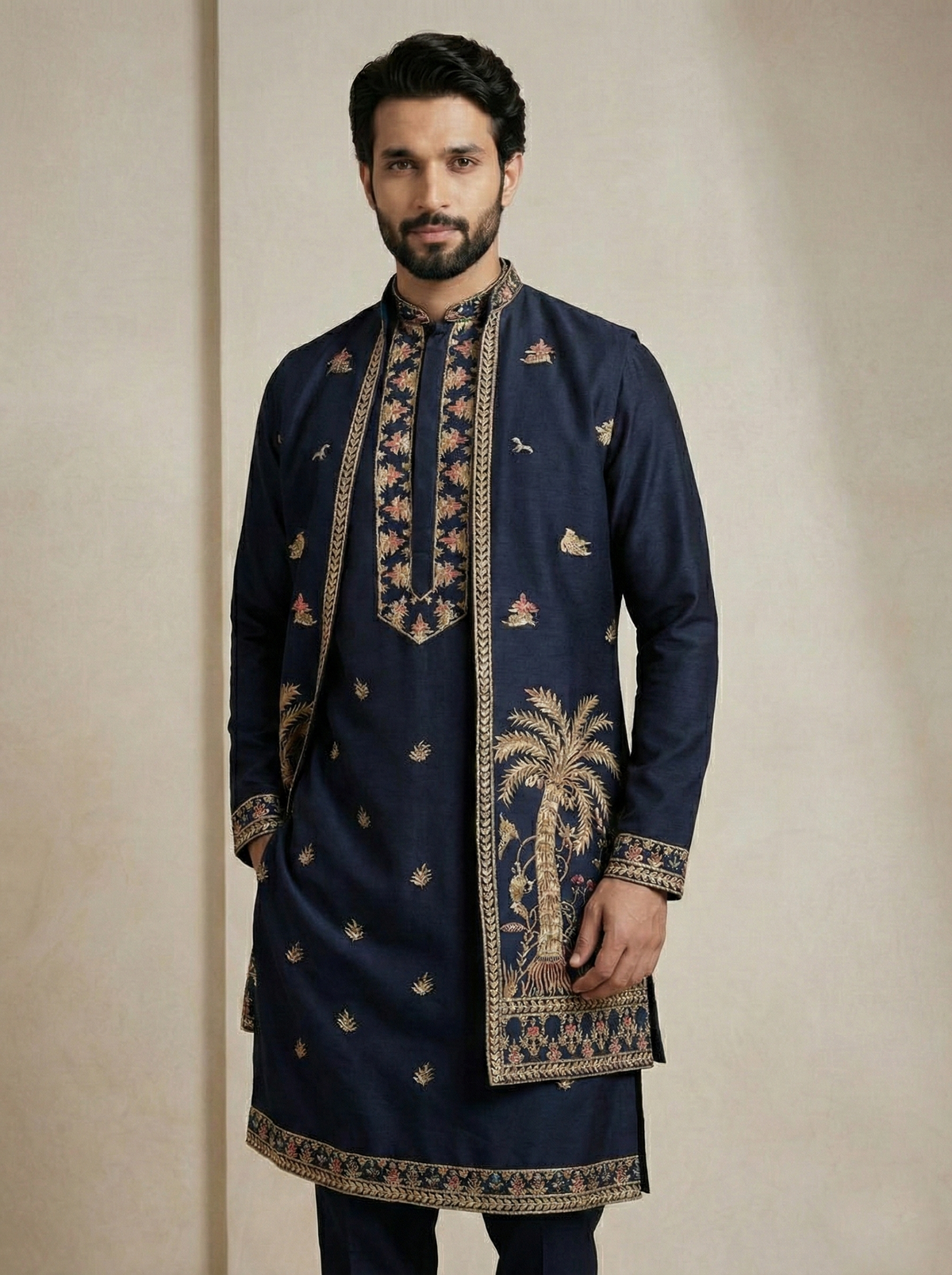 Blue Heritage Motif Men's Festive Wear