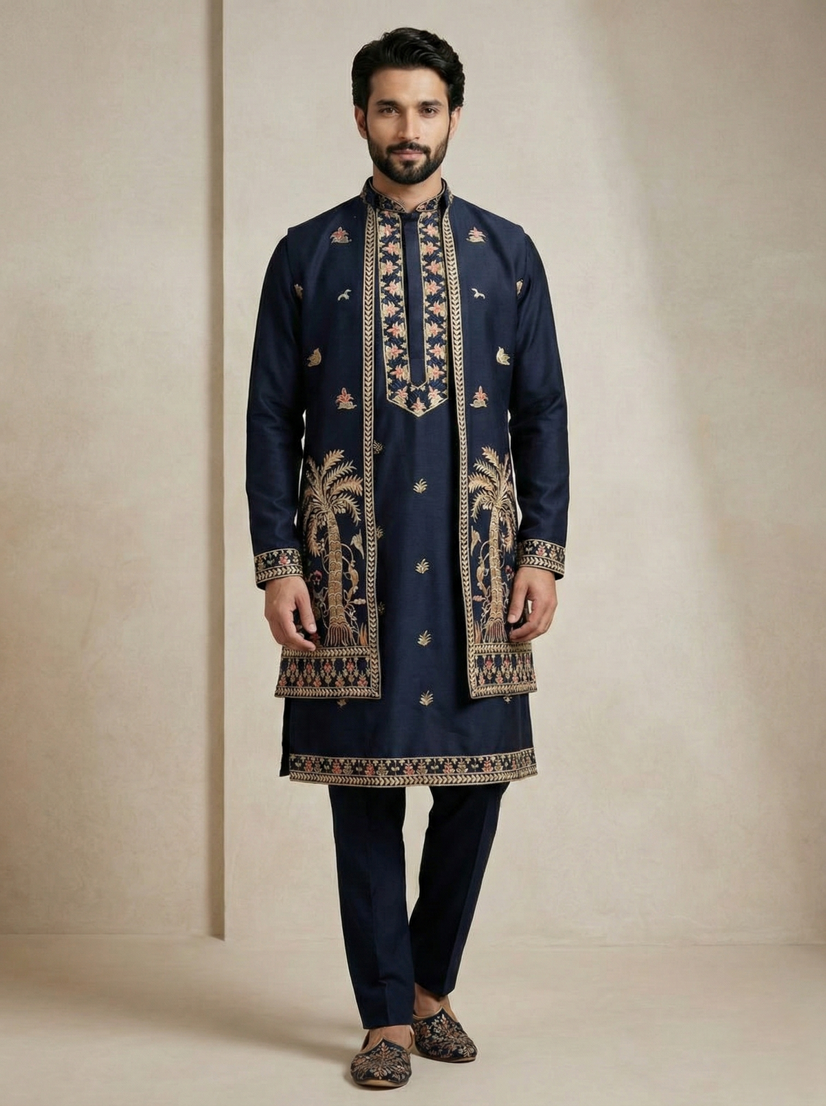 Blue Heritage Motif Men's Festive Wear