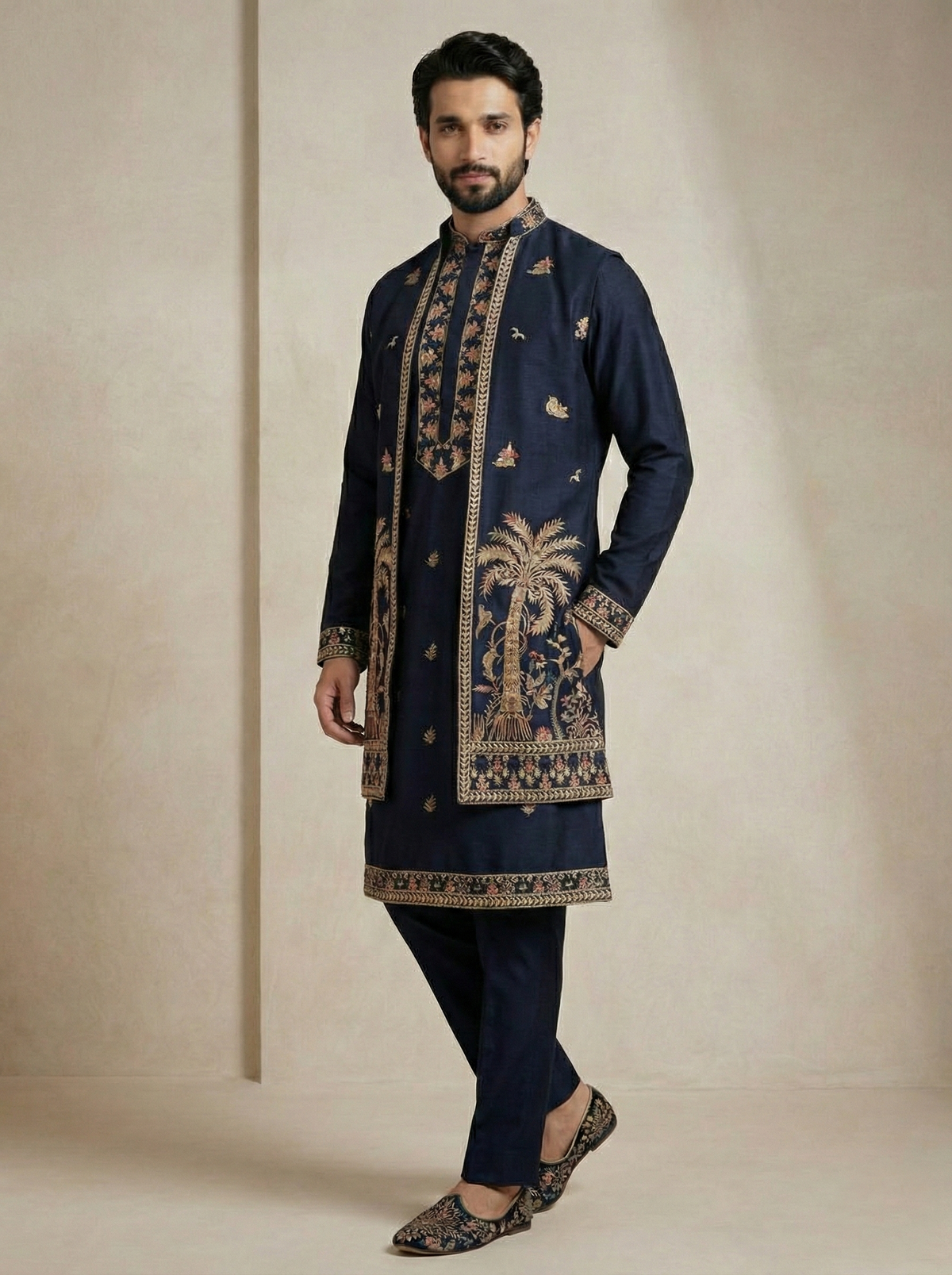 Blue Heritage Motif Men's Festive Wear