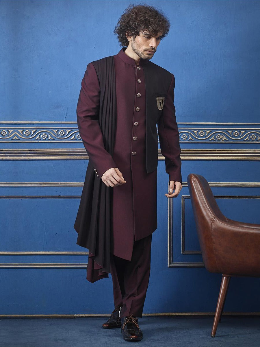 Classic Indowestern For Men's Wine Colour.
