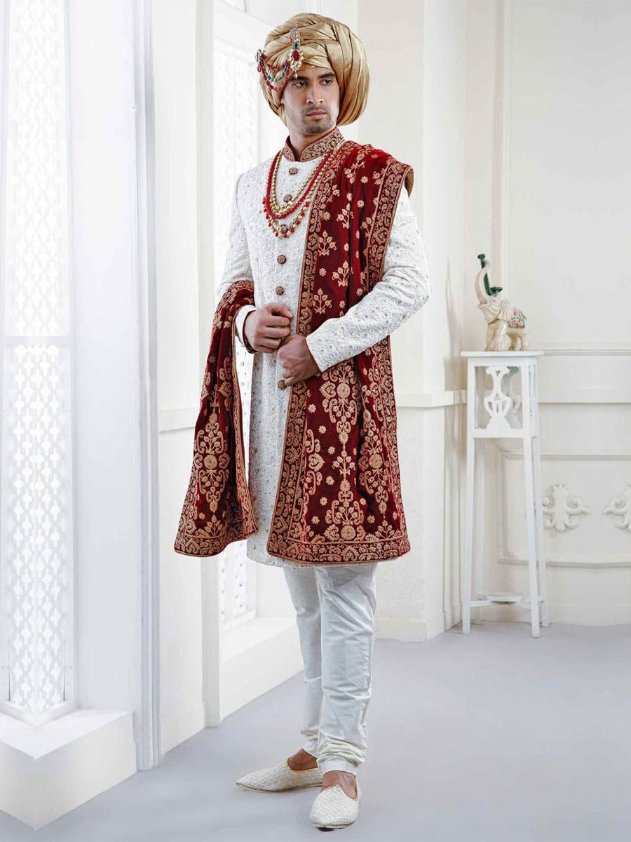 Embroidered Sherwani with heavy Dupatta