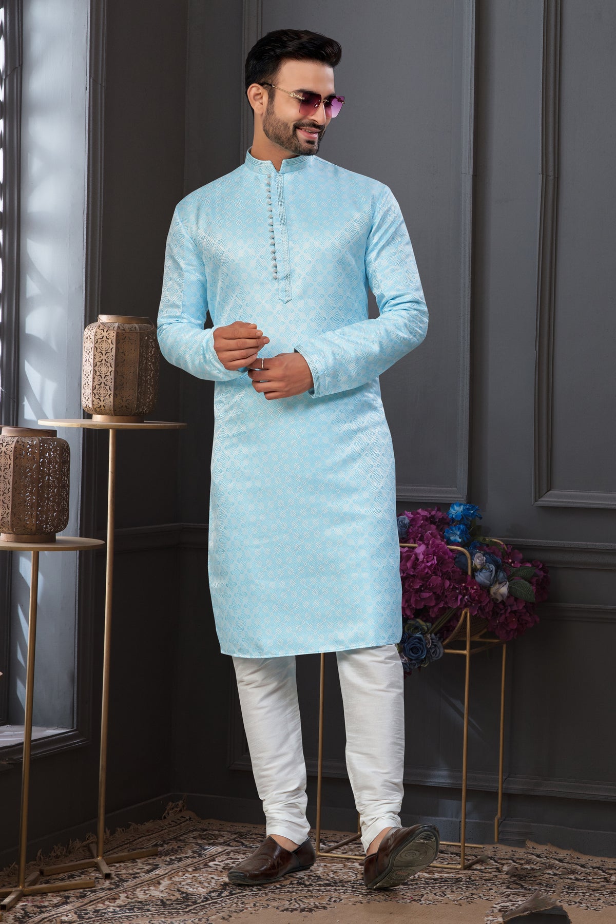 Light Blue Festive Kurta for Men