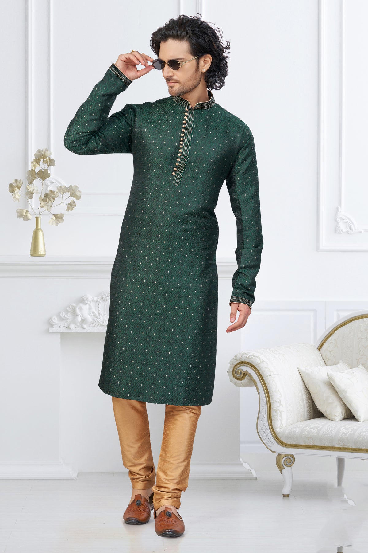 Deep Green Banarasi Kurta Set