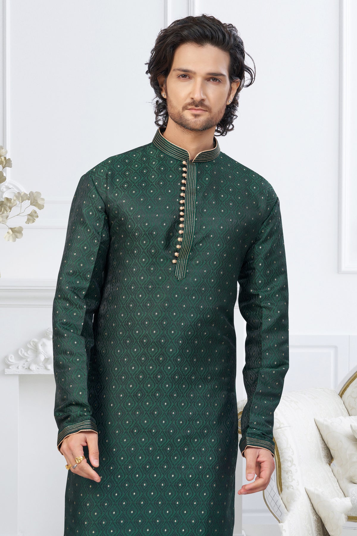 Deep Green Banarasi Kurta Set