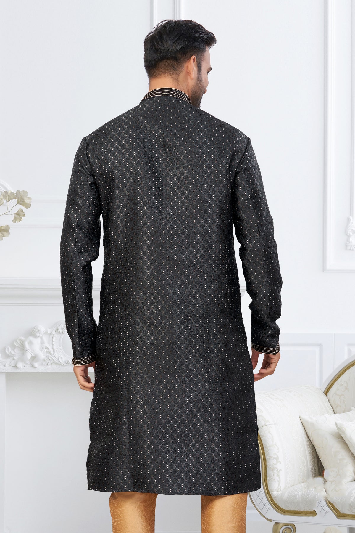 Black Designer Banarasi Kurta Set