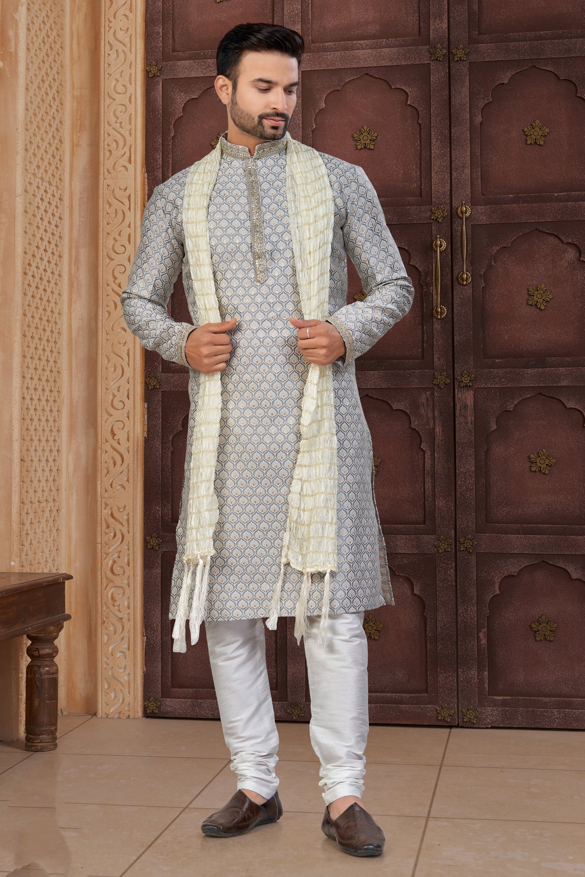 Premium Grey Jackard Kurta Churidar