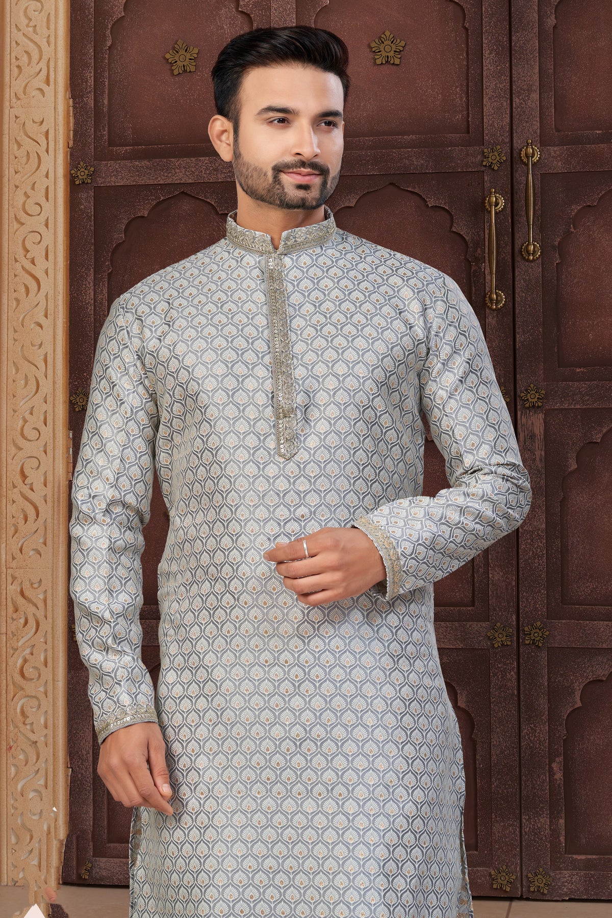 Premium Grey Jackard Kurta Churidar
