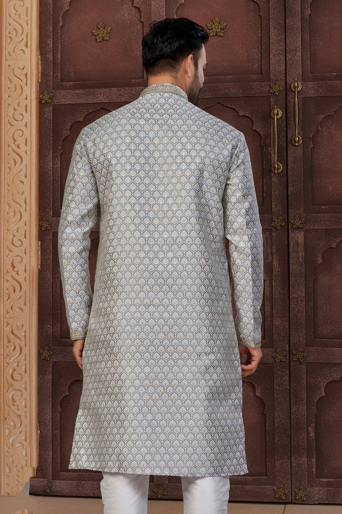 Premium Grey Jackard Kurta Churidar