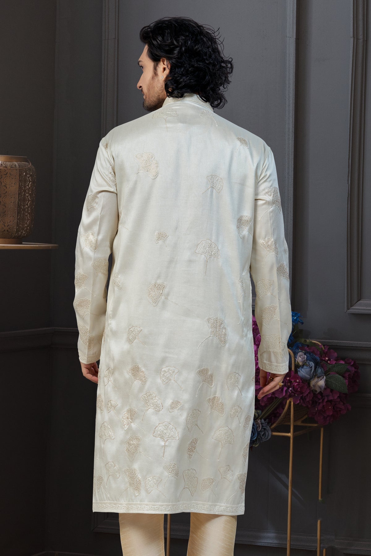 Classic Cream Jackard Churidar OutfitClassic Cream Jackard Churidar Outfit