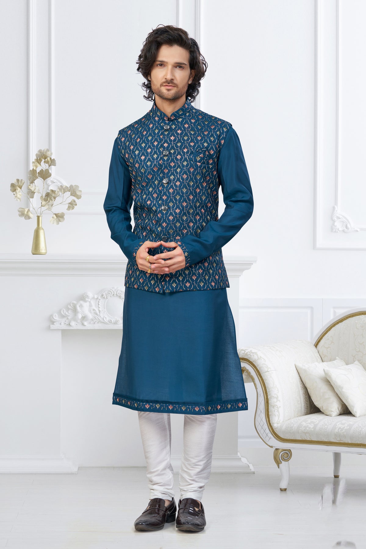 Royal Blue Designer Jacket Kurta Set
