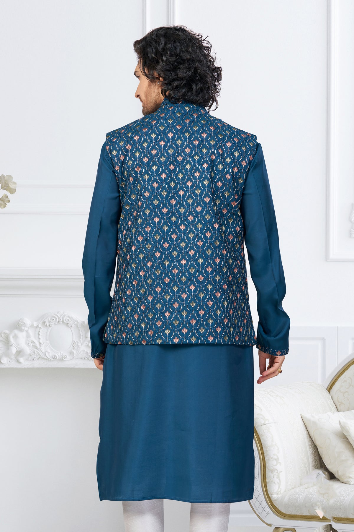 Royal Blue Designer Jacket Kurta Set